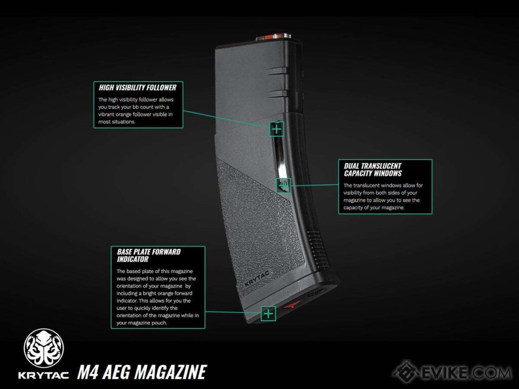 Cargador Midcap KRYTAC 150 BBs de Polímero con Doble Ventana Translúcida para Réplicas M4 (Color: Negro) - Imagen 7