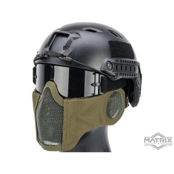 Máscara de Malla con Protección de Orejas Matrix “Carbon Striker” - Verde Olivo