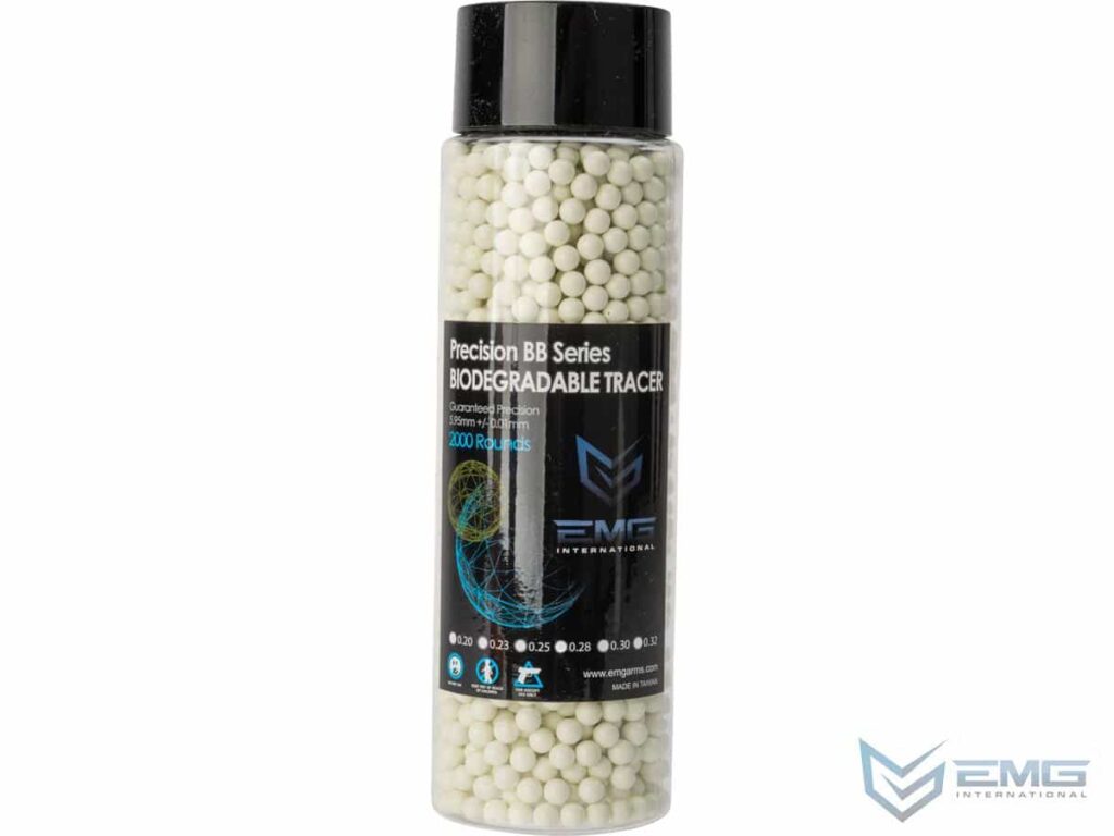 Bote con 2000 BBs Trazadoras Verdes EMG Biodegradables de Precisión (Peso: 0.28 g) - Imagen 1