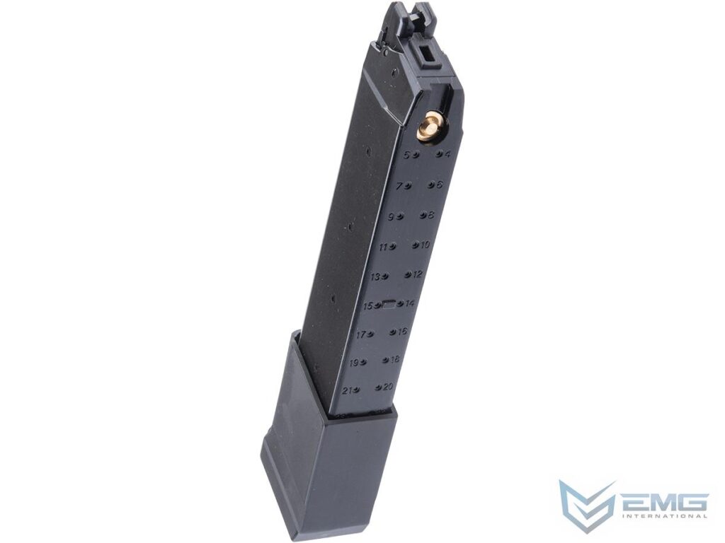 Cargador Extendido de 34 BBs EMG para JW2 Combat Master Glock, BLU, M22 y otras réplicas GBB compatibles (Modelo: CO2) - Imagen 4