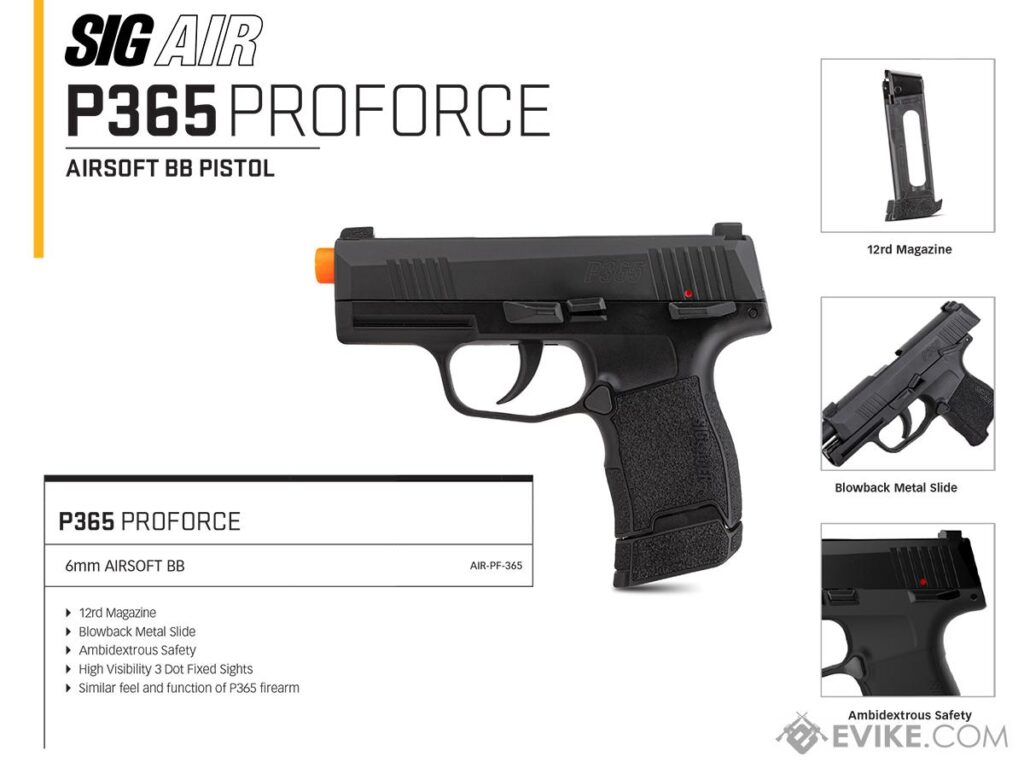 SIG Sauer ProForce P365 con Retroceso para Airsoft / CO2 (Color: Negro) - Imagen 2
