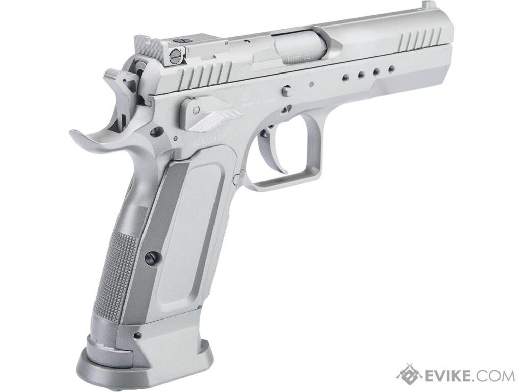 Pistola con Retroceso AIPSC de Edición Limitada con Licencia Tanfoglio para Airsoft / Cybergun, KWC (Color: Plata, Tipo: CO2) - Imagen 2