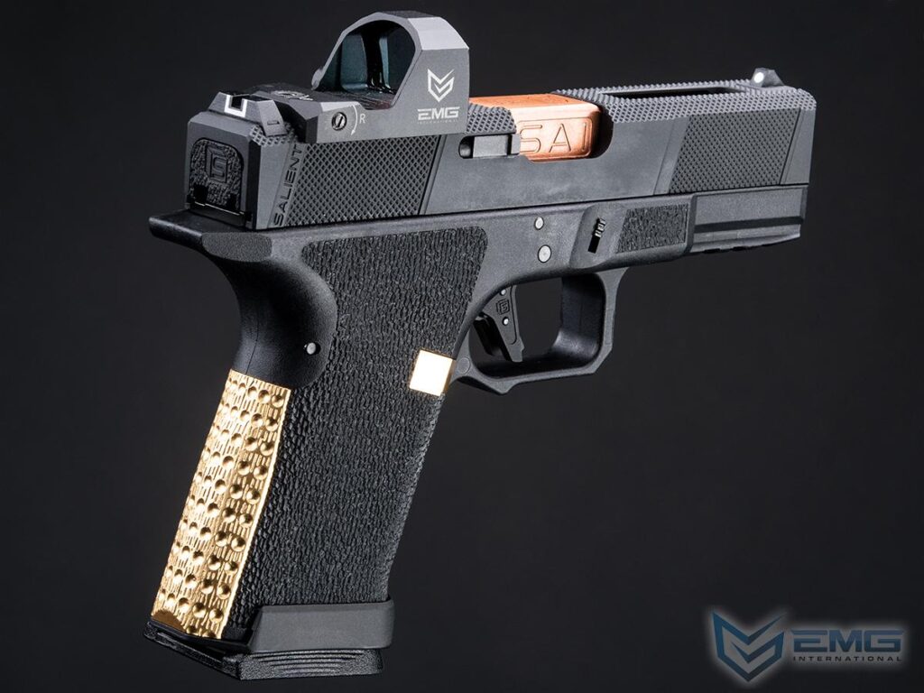 Pistola EMG SAI BLU Compact con Slide EMG Tier One Utility RMR-Cut para Airsoft / con Retroceso (Color: Oro Rosa) - Imagen 2