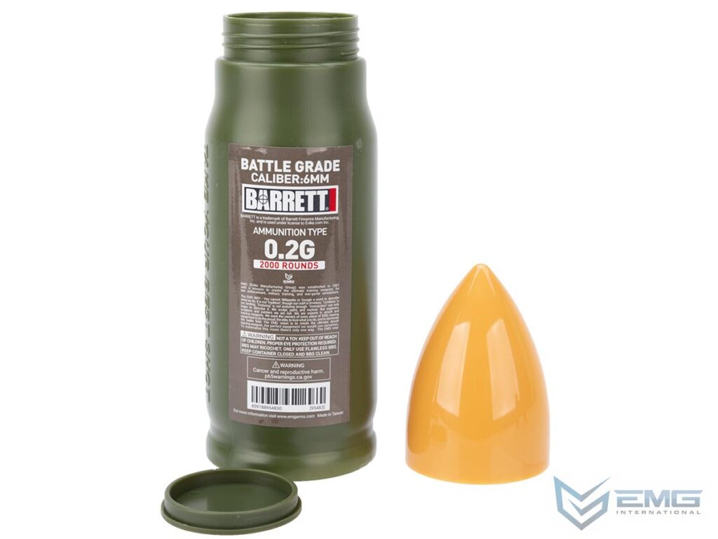 Bote con 2000 BBs 0.25 g Match Grade de 6 mm EMG con Licencia Barrett para Airsoft - Imagen 2