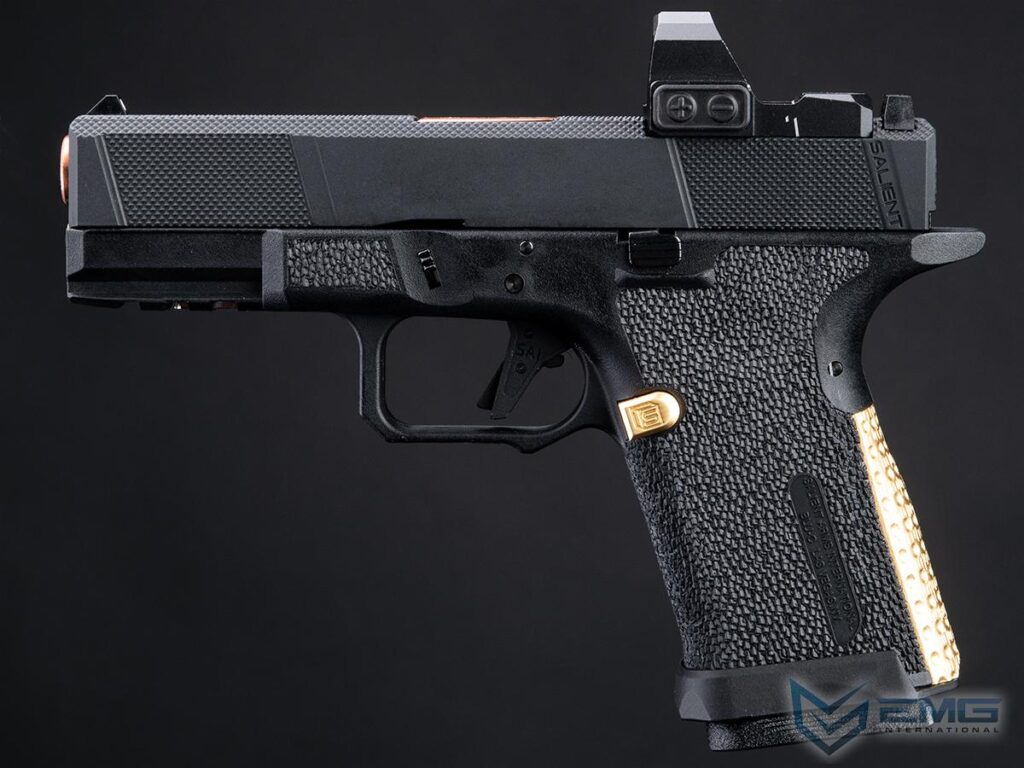 Pistola EMG SAI BLU Compact con Slide EMG Tier One Utility RMR-Cut para Airsoft / con Retroceso (Color: Oro Rosa) - Imagen 3