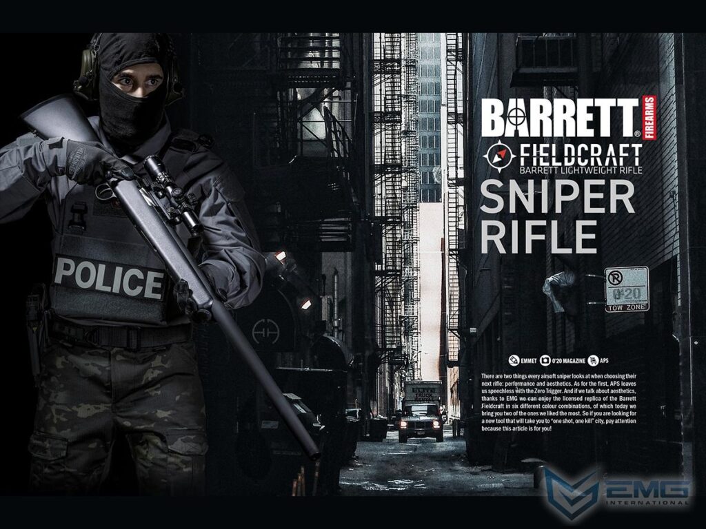 Francotirador de Cerrojo EMG Barrett Fieldcraft Precision con Zero Trigger para Airsoft (Color: Negro con cañón de acero inoxidable) - Imagen 8