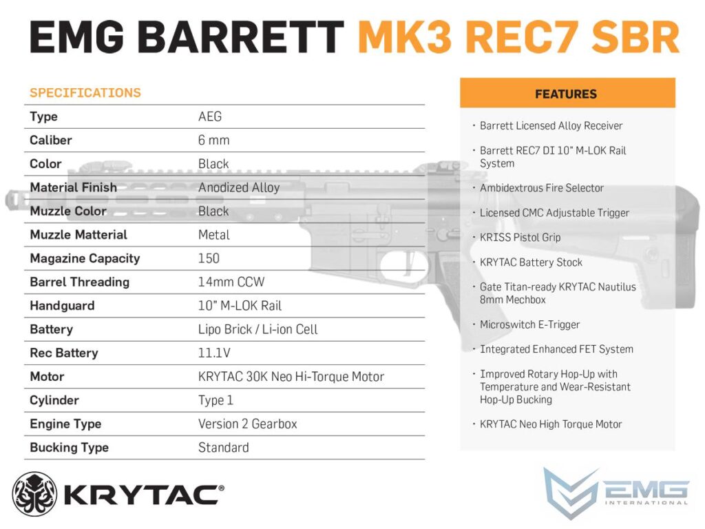 Réplica REC7 Mk3 EMG KRYTAC BARRET para Airsoft (SBR / 350 FPS) - Imagen 6