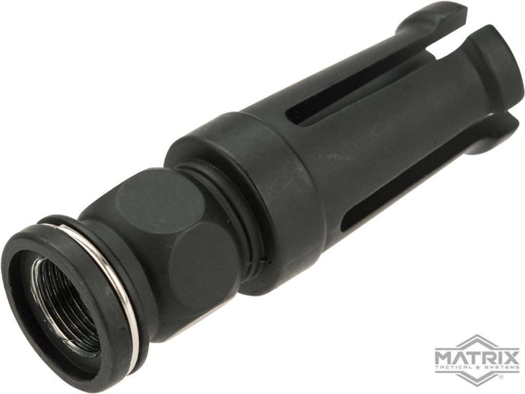 Flashhider Matrix de 14 mm Negativo tipo AUG de Metal para Réplicas AEG de Airsoft - Imagen 2