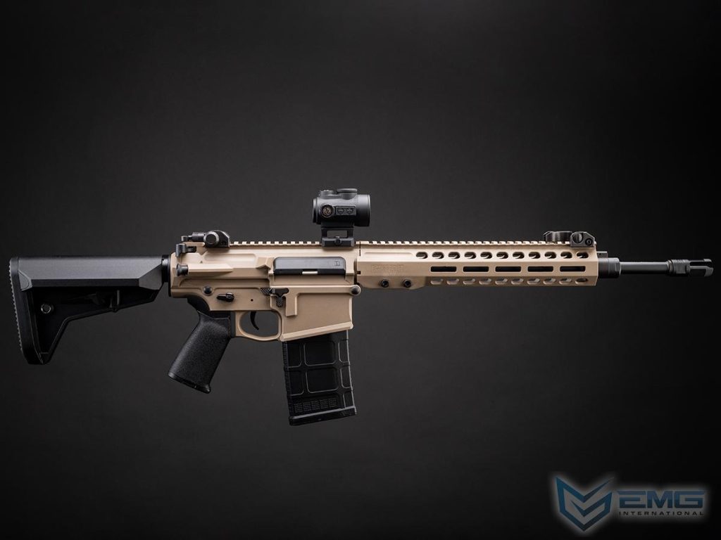 DMR Barrett REC10 de EMG con MOSFET E-Shooter para Airsoft (Color: Flat Dark Earth) - Imagen 4