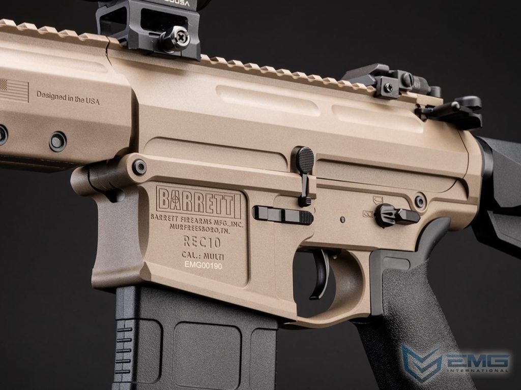 DMR Barrett REC10 de EMG con MOSFET E-Shooter para Airsoft (Color: Flat Dark Earth) - Imagen 5
