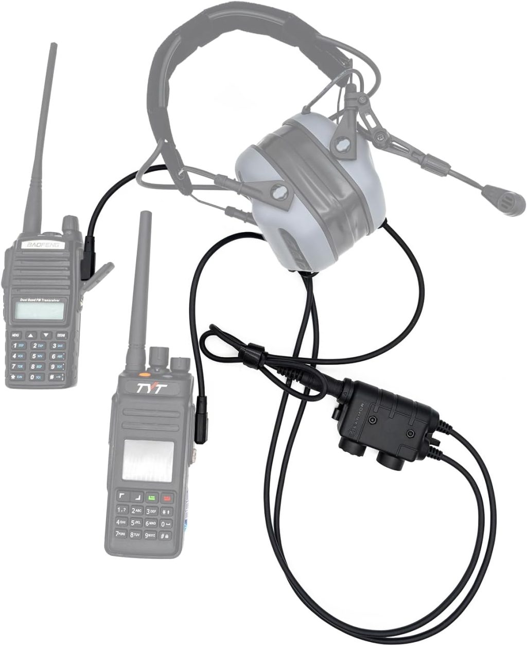 PTT Dual M56 para Conectar 2 Radios a Auriculares Earmor™ M32 / M32 PLUS (Conector: Kenwood/Baofeng) - Imagen 3