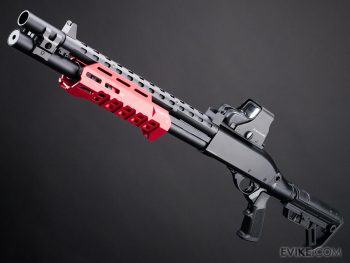 Escopeta de Airsoft M870 Tactical CO2 Pump Action con Handguard M-LOK EMG x Strike Industries para Airsoft (Color: Rojo)